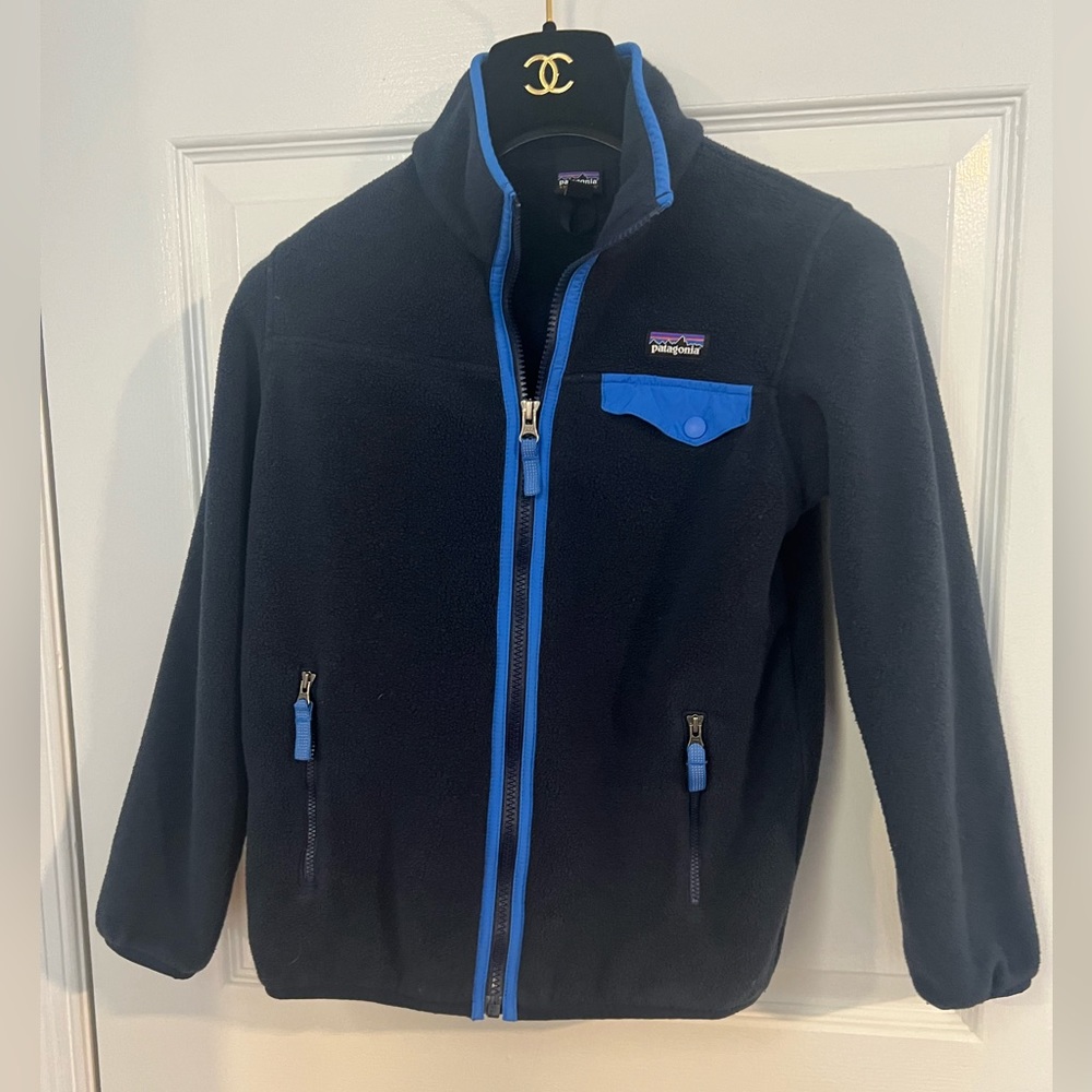 Patagonia unisex size M 10 Blue Synchilla Zip Up fleece jacket with pockets Navy